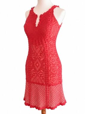 NWT Yoana Baraschi Coral Floral Lace Boho Summer Dress Size XS